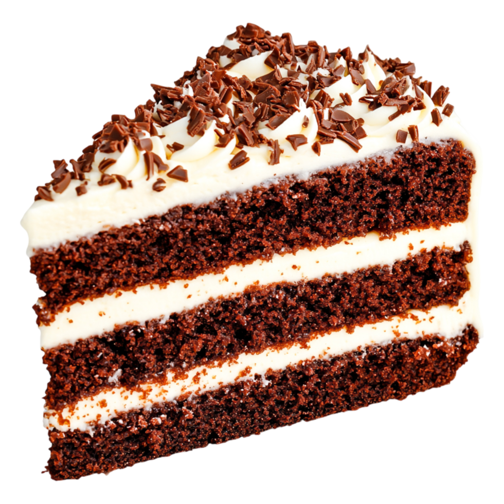 Delicious Chocolate Cake Slice with Cream and Chocolate Shavings png