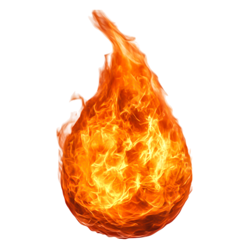 Bright Orange Flame with Lively Movement on Transparent png