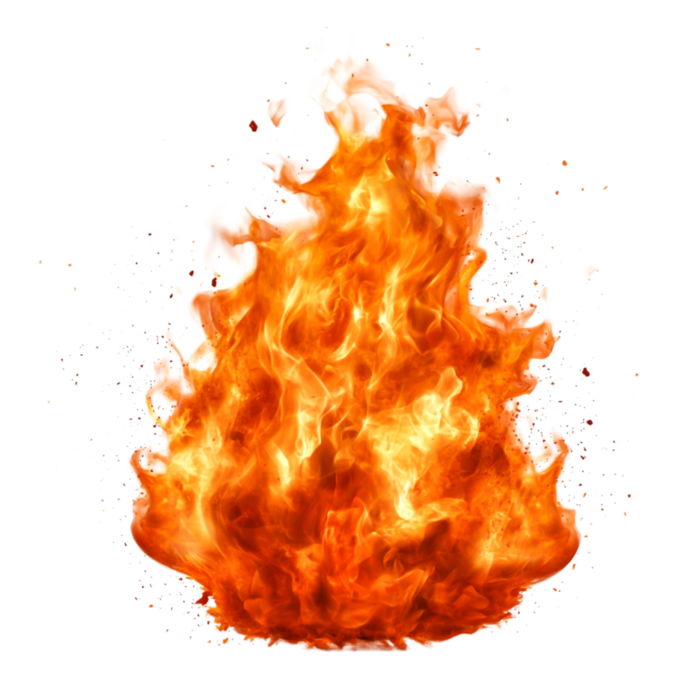 Bright and Intense Flame with Sparks and Smoke Effect on Black png