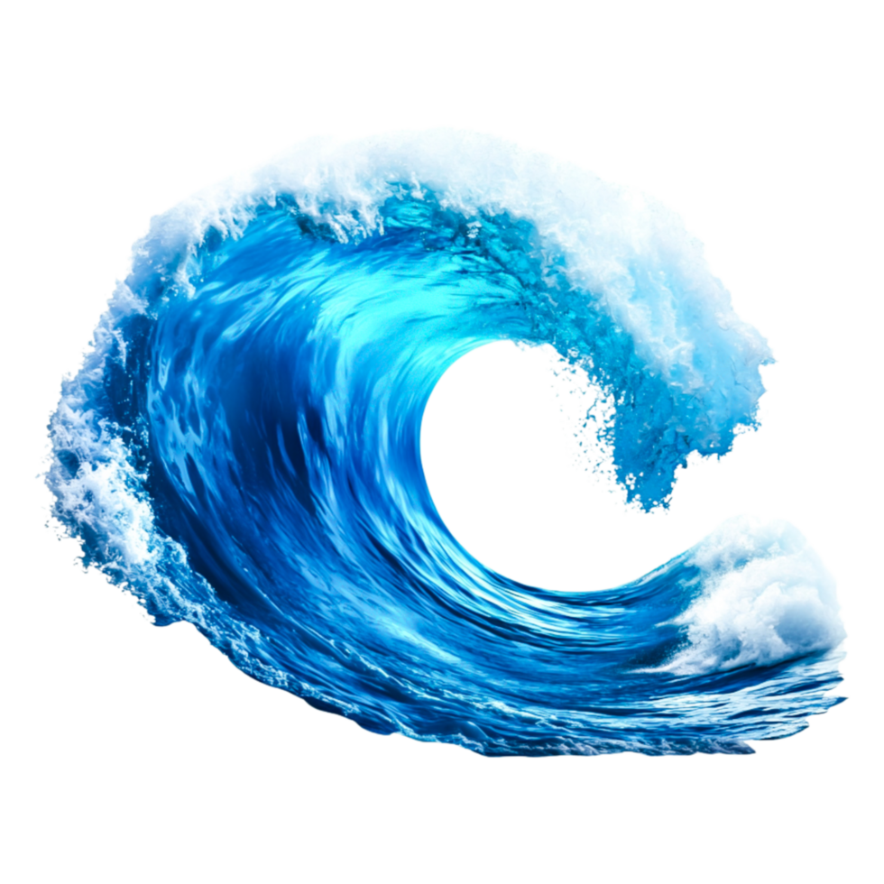 Majestic Blue Ocean Wave Crashing with White Foam on Shoreline png