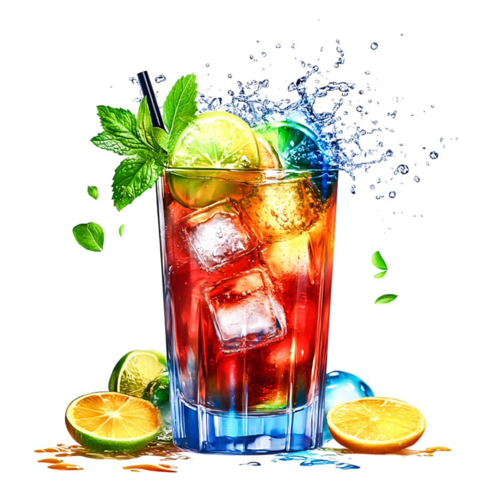 Refreshing Cocktail with Ice and Citrus Fruits Splashing Water png
