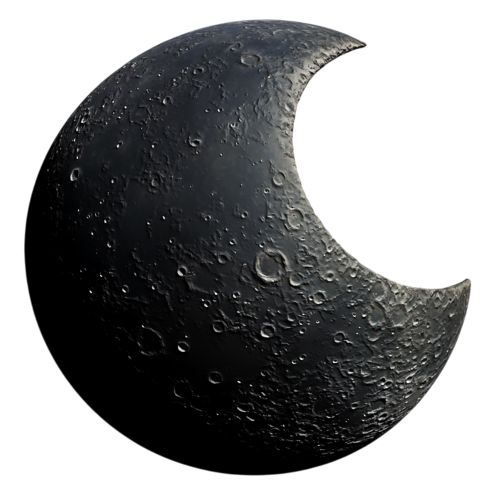 Detailed Crescent Moon With Textured Surface and Crater Patterns png