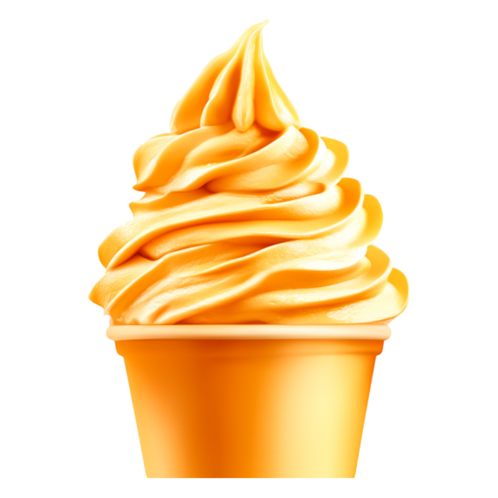 Creamy Soft Serve Ice Cream in a Vibrant Orange Cup png