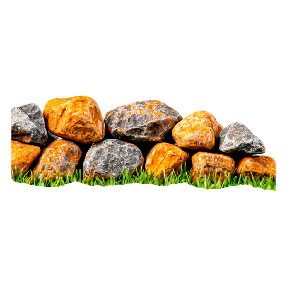 Vibrant Orange and Gray Stones with Green Grass Background png