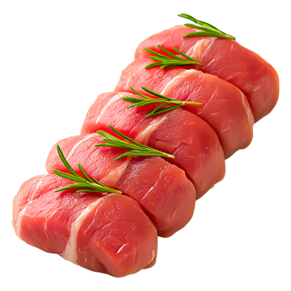 Fresh Raw Meat Cuts with Green Herbs for Culinary Presentation png