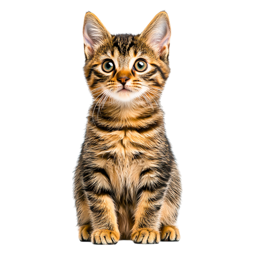 Adorable Young Tabby Cat with Striking Eyes and Playful Expression png