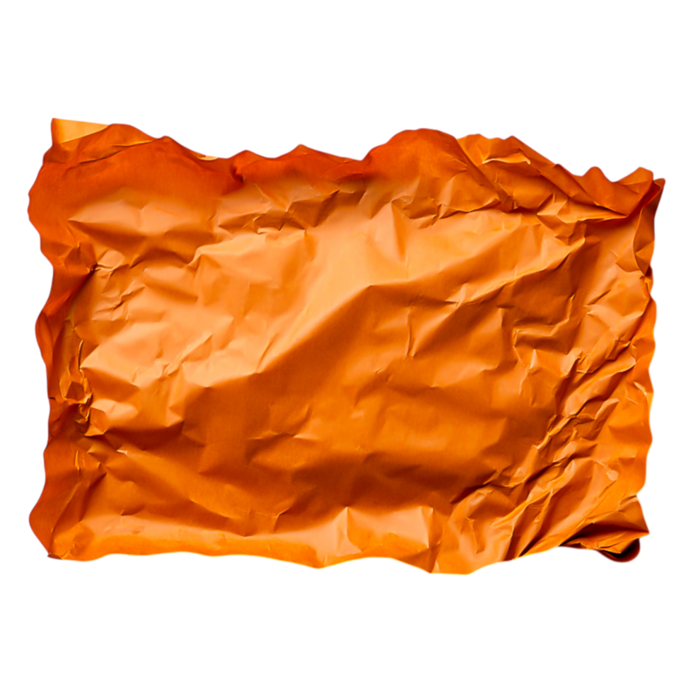 Crumpled Orange Paper with Textured Surface Ideal for Backgrounds png