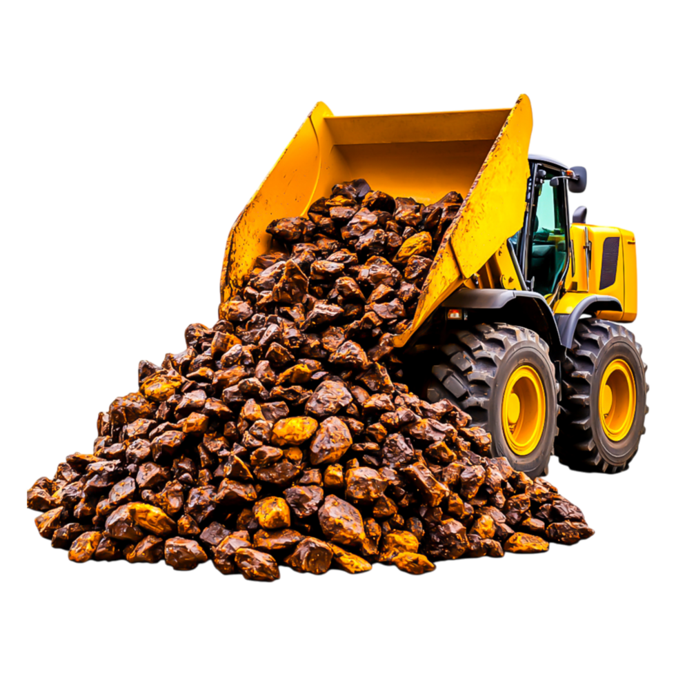 Heavy Machinery Dumping Rocks at Construction Site in Clear Background png