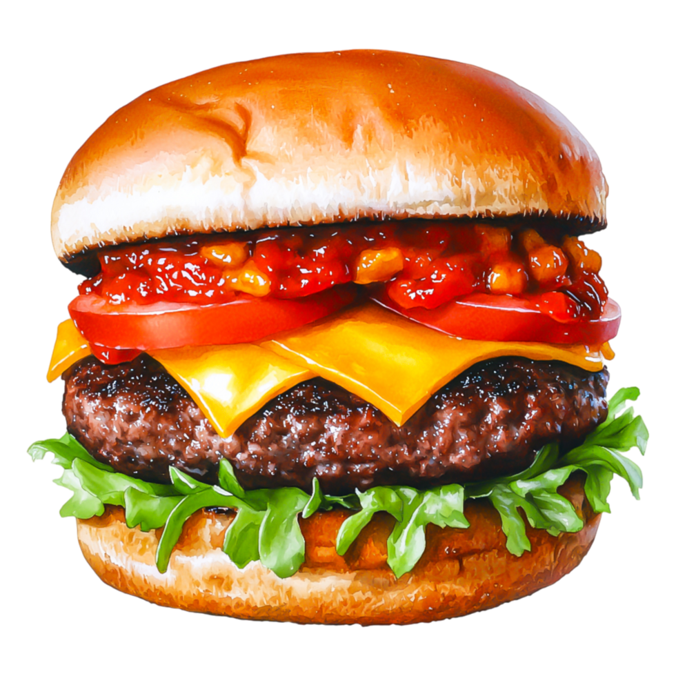 Juicy Hamburger with Fresh Ingredients and Tasty Toppings png