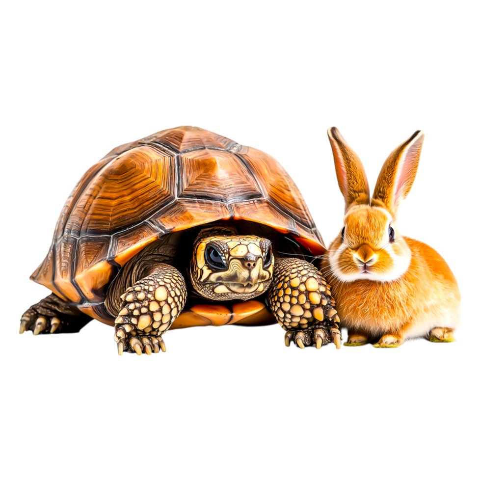 Adorable Turtle and Cute Rabbit in Playful Interaction on png