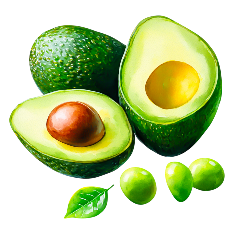 Fresh Sliced Avocado with Seed and Halves on a White Background png