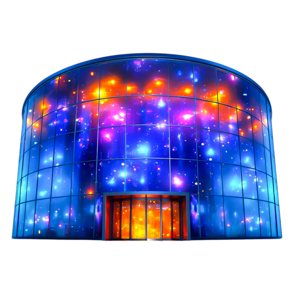 Modern building with colorful illumination at night showcasing design png