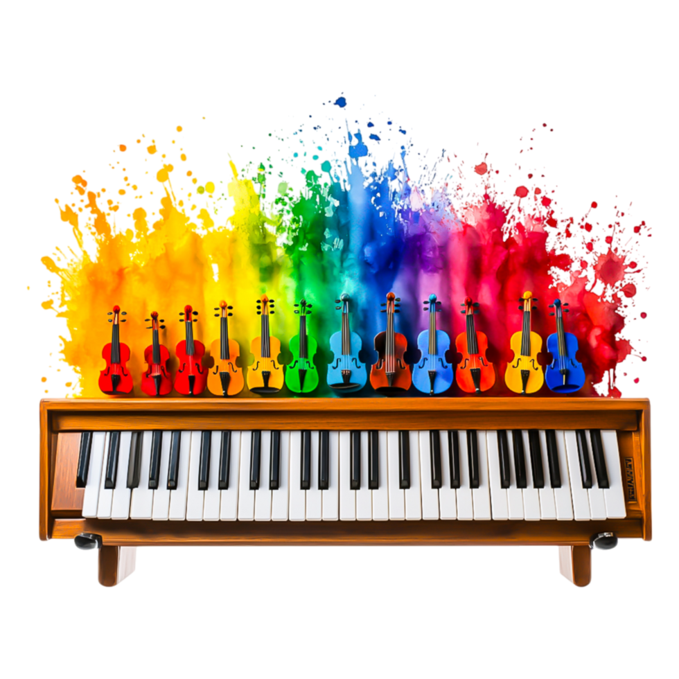 Colorful Musical Instruments with Piano and Violins in Abstract Style png