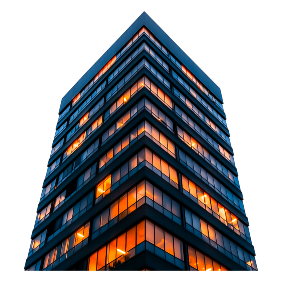Modern Office Building With Glowing Windows At Twilight Hour png