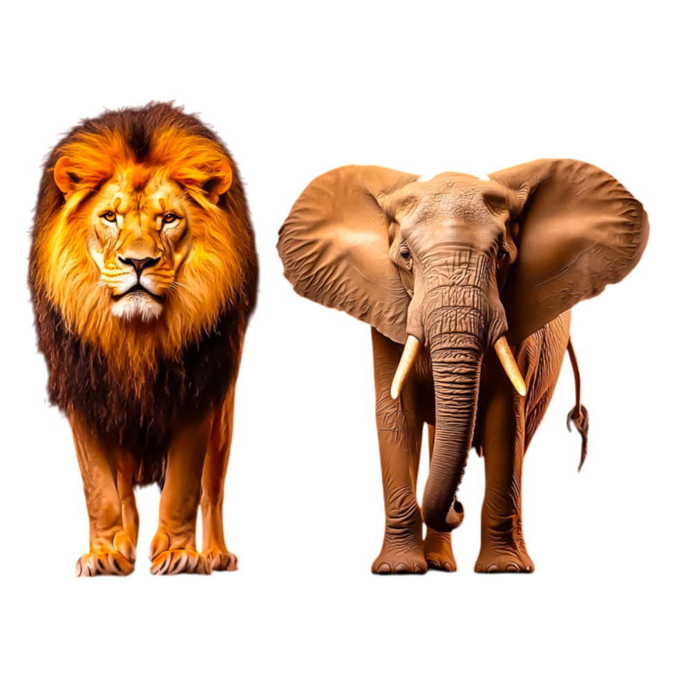 Majestic Lion and Elephant Standing Together in Nature png