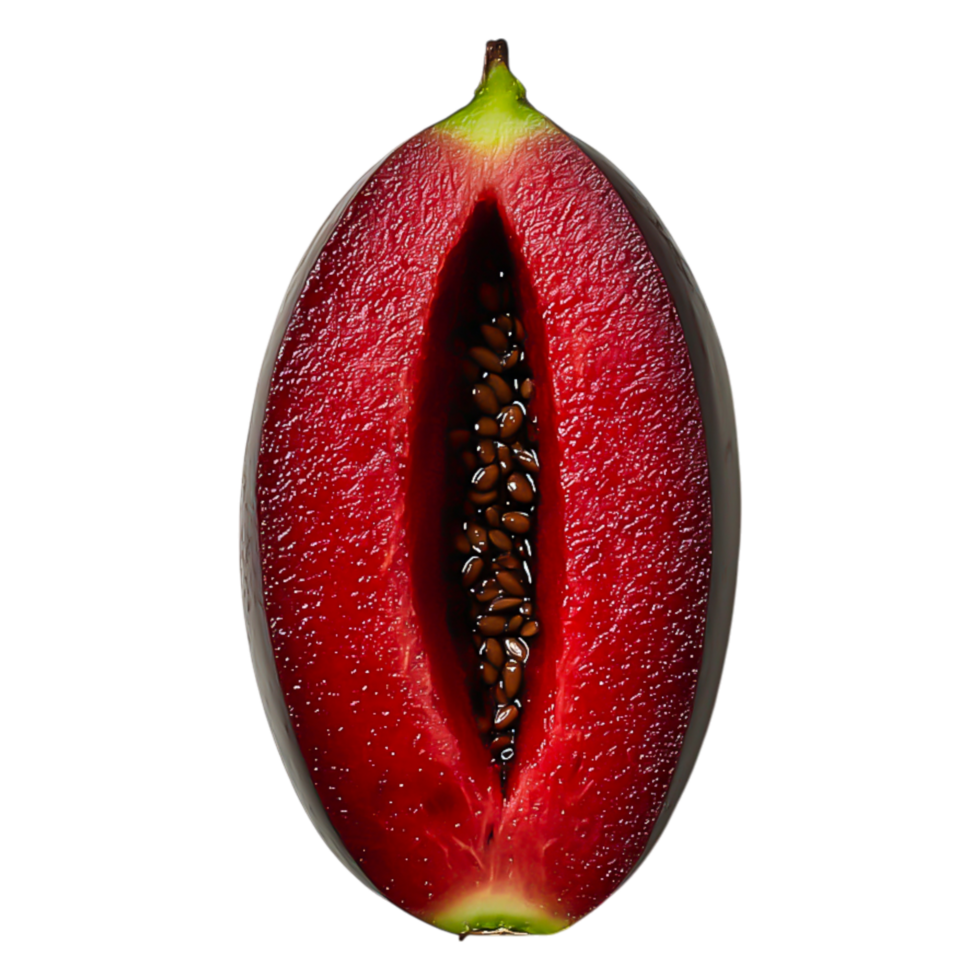 Fresh Papaya Half with Bright Red Flesh and Black Seeds png
