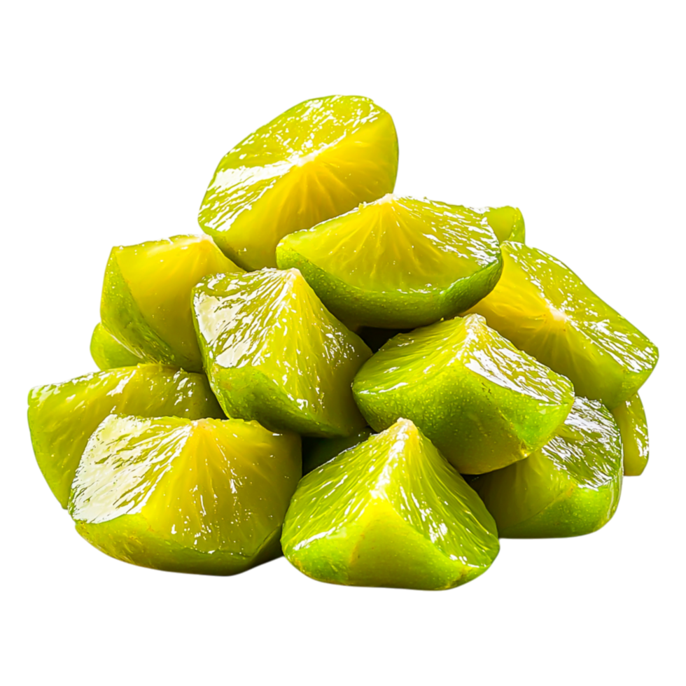Fresh Green Lime Cut into Triangular Pieces png