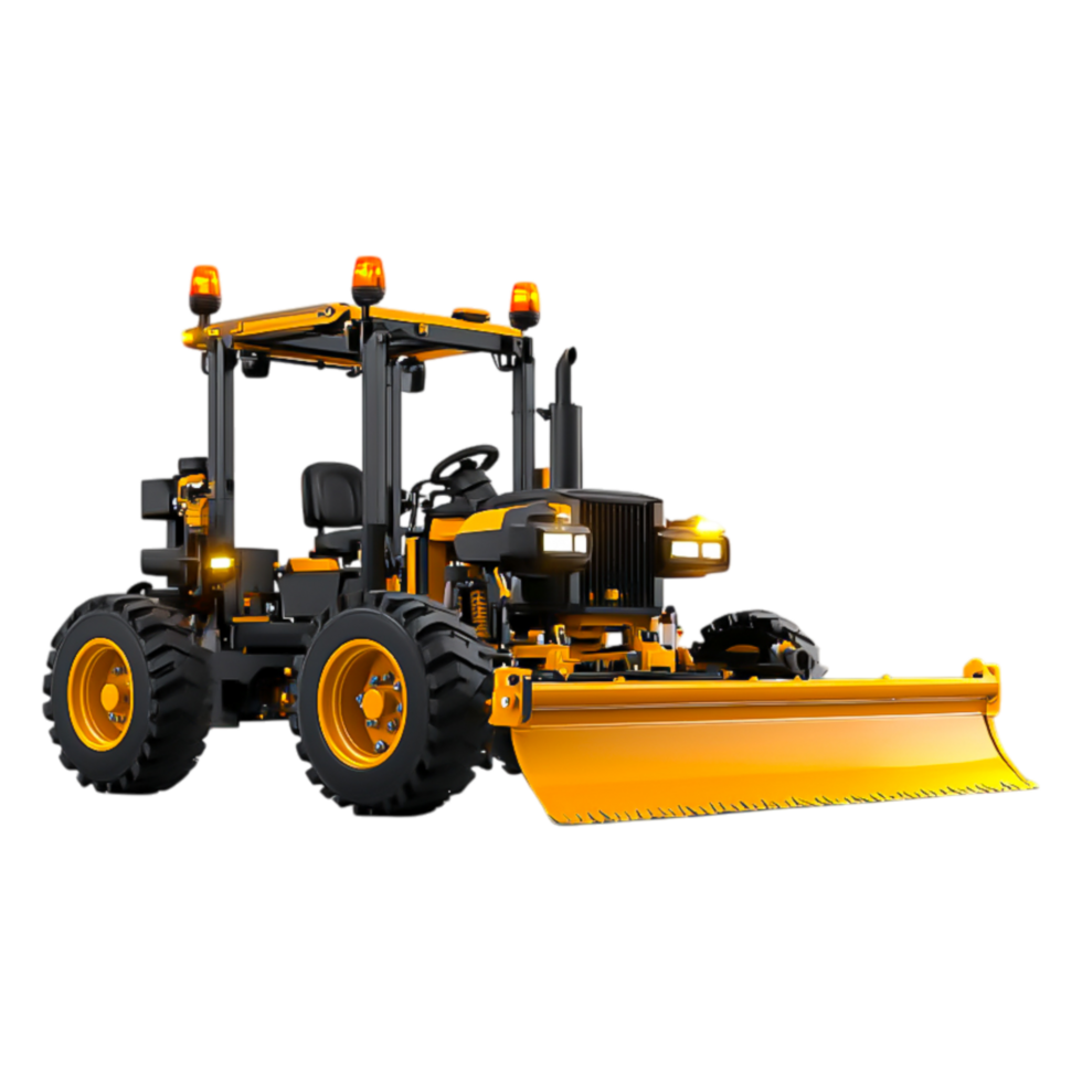 Bright Yellow Tractor with Plow Attachment for Construction Work png