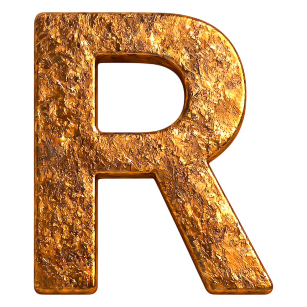 Bold 3D Letter R in Shiny Metallic Gold Texture on png