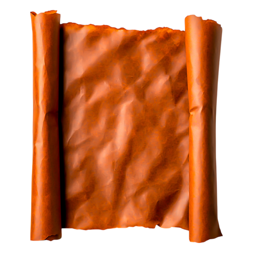 Ancient Scroll with Crumpled Texture and Torn Edges on png