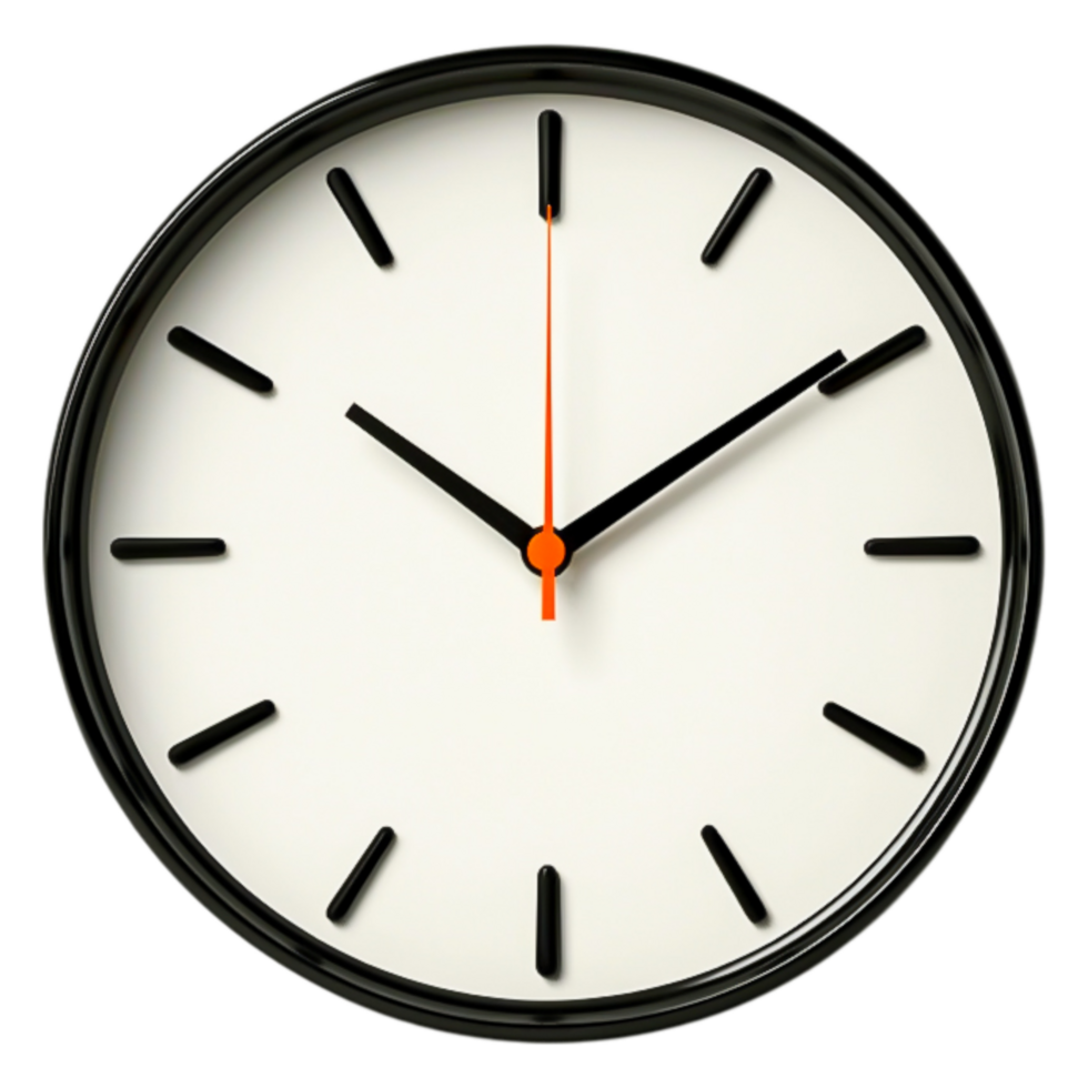 Simple Wall Clock with Black and Orange Details on png