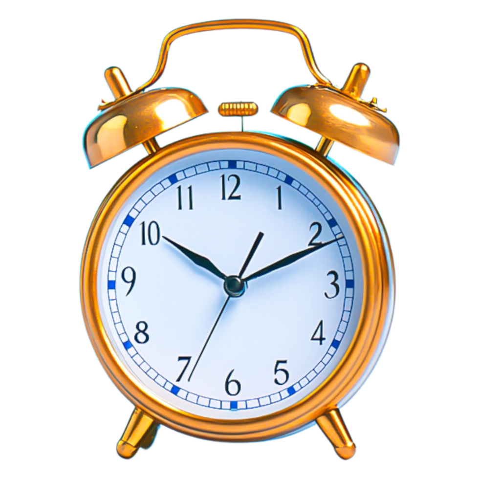 Vintage Gold Alarm Clock with White Dial and Black Numbers png