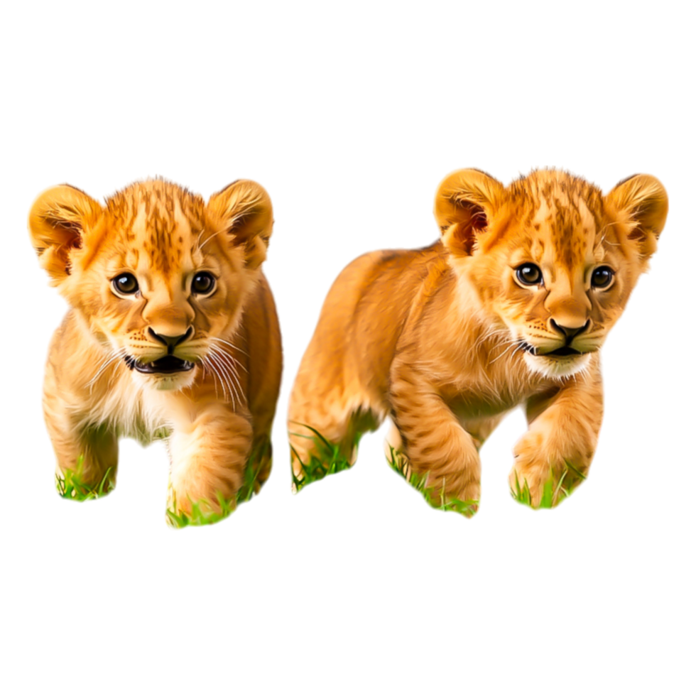 Twin Lion Cubs Playful and Curious in Nature Environment png