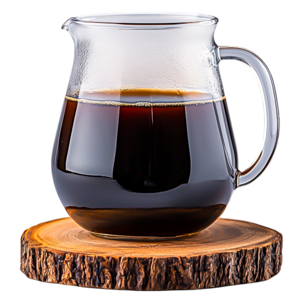Glass Pitcher with Coffee on Rustic Wooden Surface png