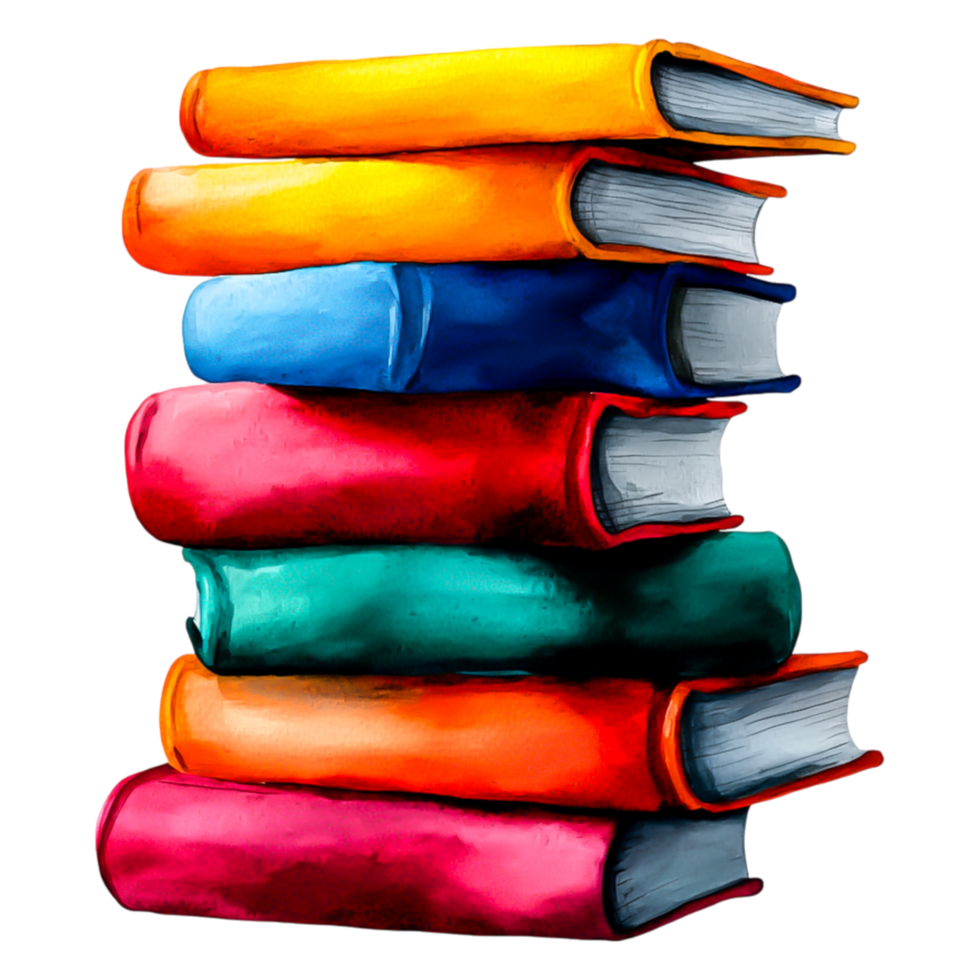 Colorful Stacked Books with Glossy Covers in a Creative Display png