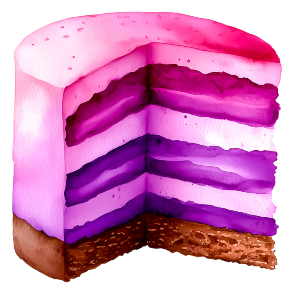 Colorful Layered Cake with Pink and Purple Frosting Details png