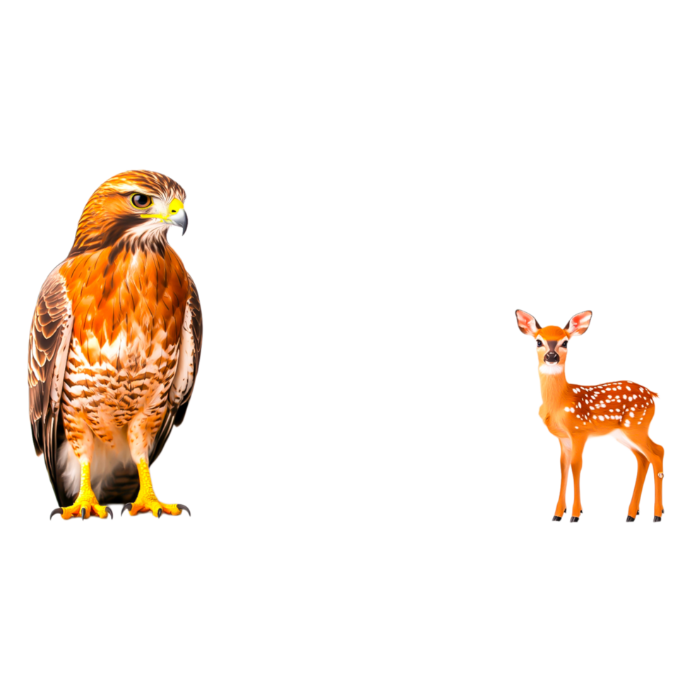 Majestic Hawk and Cute Fawn Standing Together in a Nature Scene png
