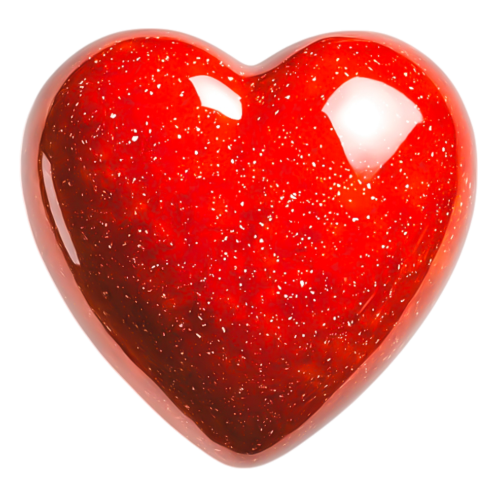Glossy Red Heart Shaped Decoration with Sparkling Glitter Effect png