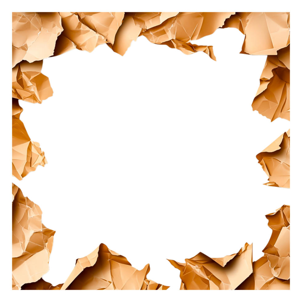 Crumpled Paper Frame with Torn Edges for Creative Background Design png