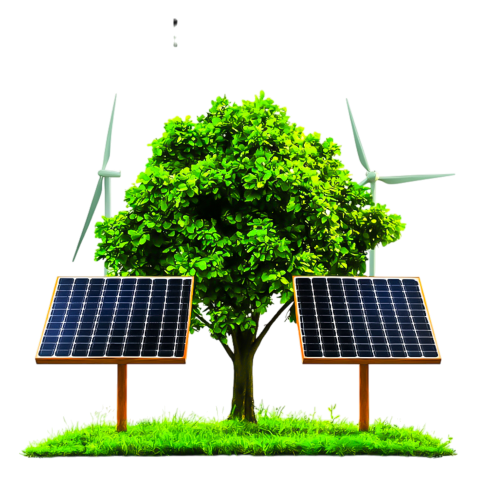 Renewable Energy Concept with Solar Panels and Wind Turbines png