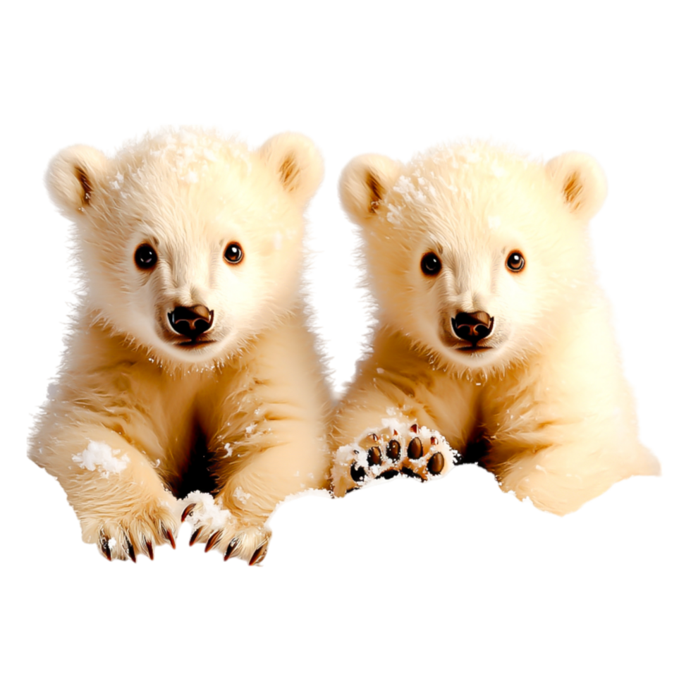 Two Adorable Polar Bear Cubs Playing on Snowy Ground in Winter png