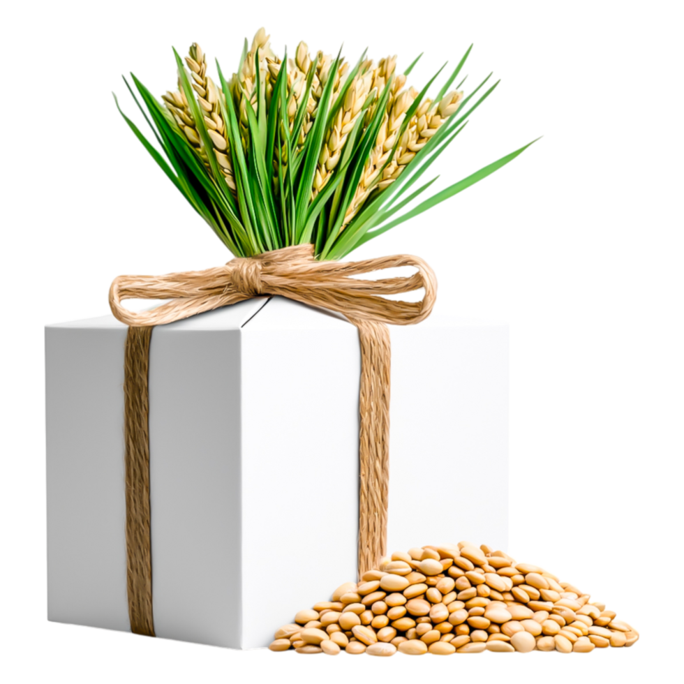 Gift Box with Greenery and Seeds as Symbol of Prosperity and Growth png