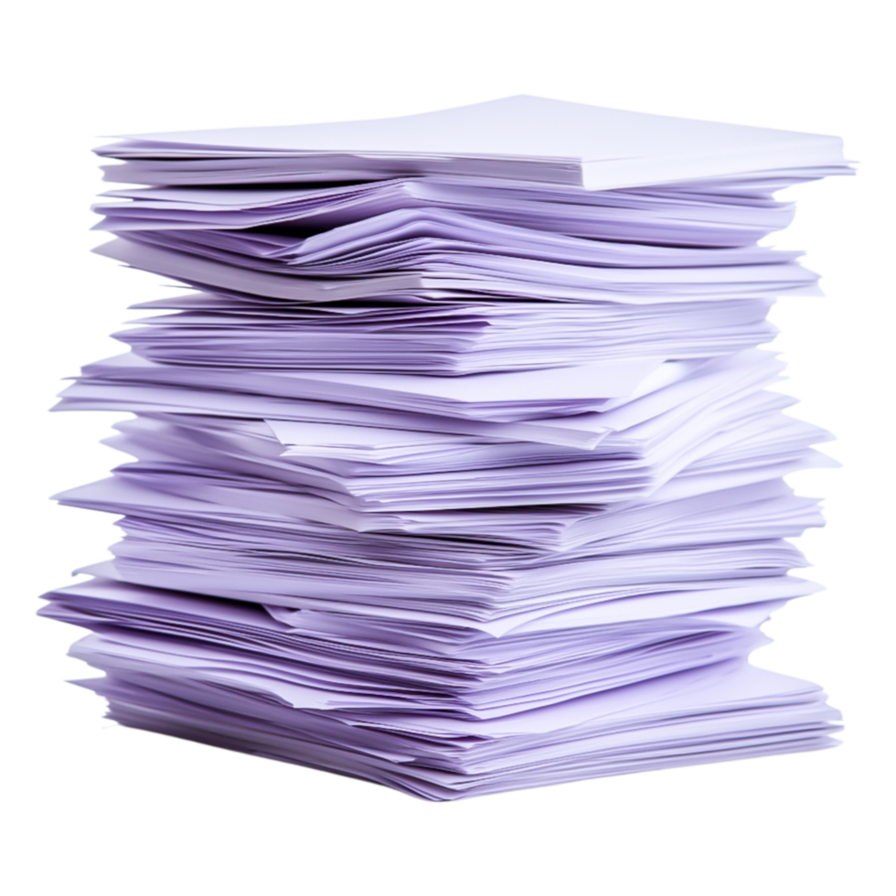 Stack of Unorganized White Paper Sheets with Purple Tinting png