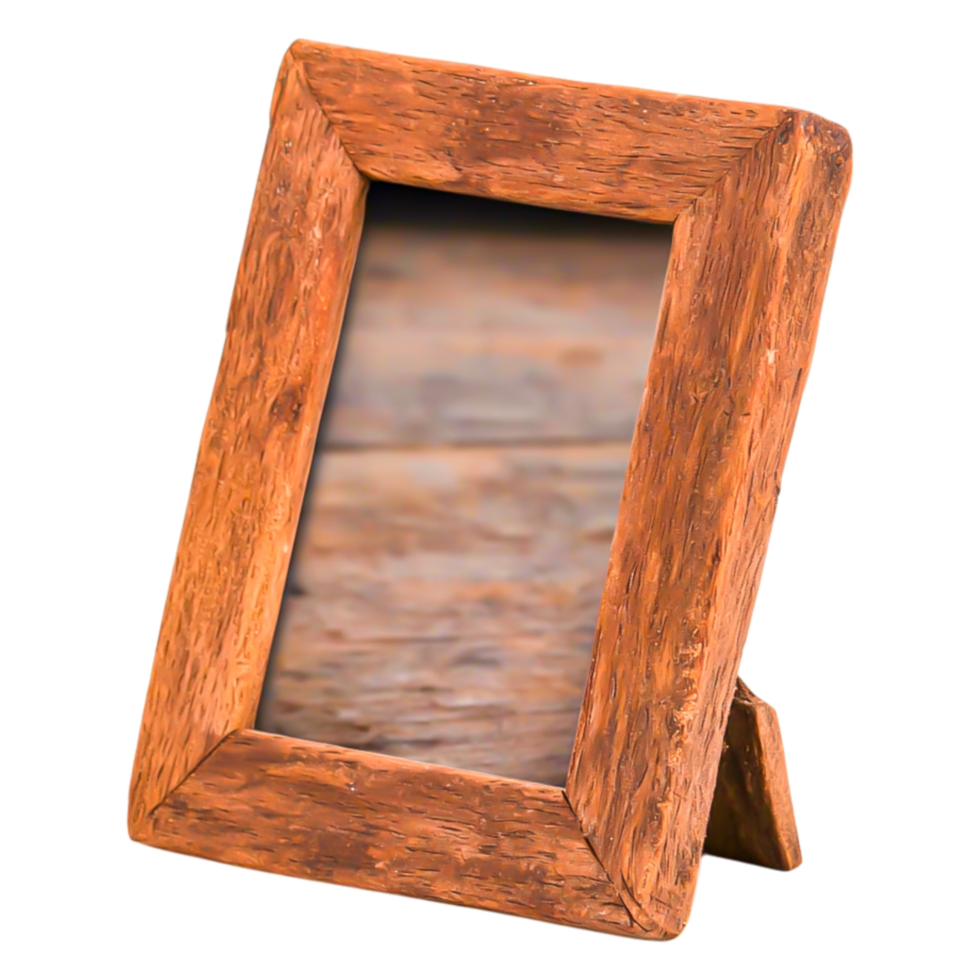 Rustic Wooden Picture Frame on a Wooden Background Displaying Blank Space png