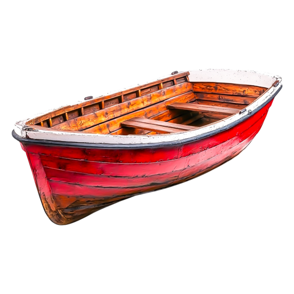 Vintage Wooden Boat with Bright Red and White Color Scheme png