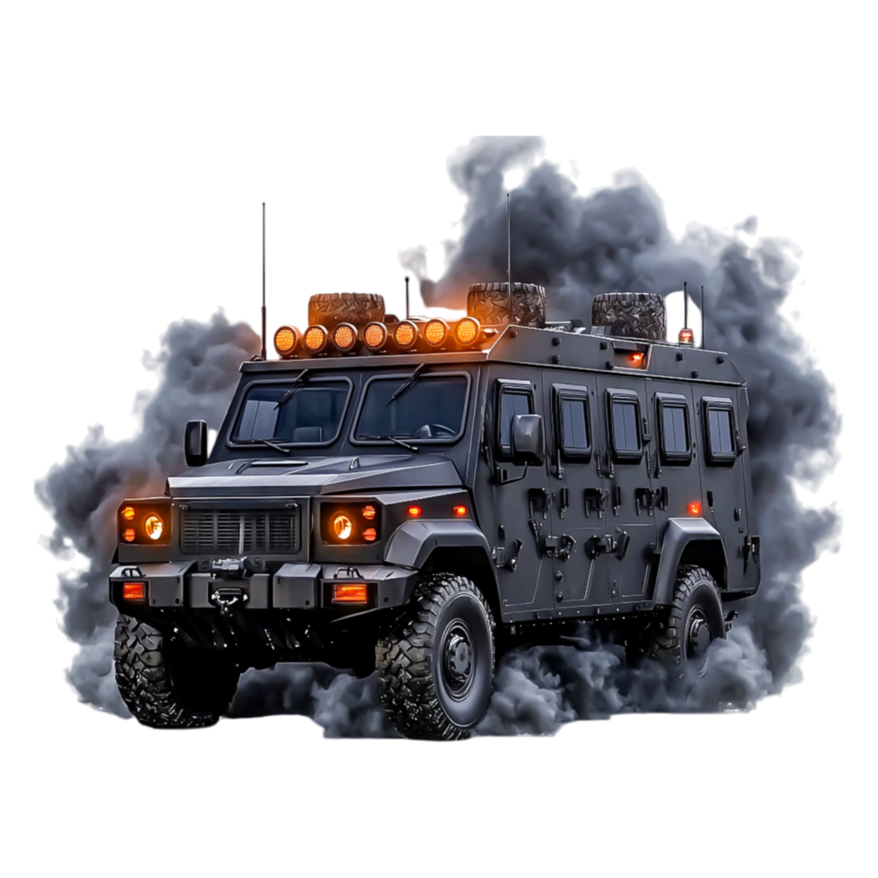 Powerful Black Armored Vehicle in Smoke on Urban png