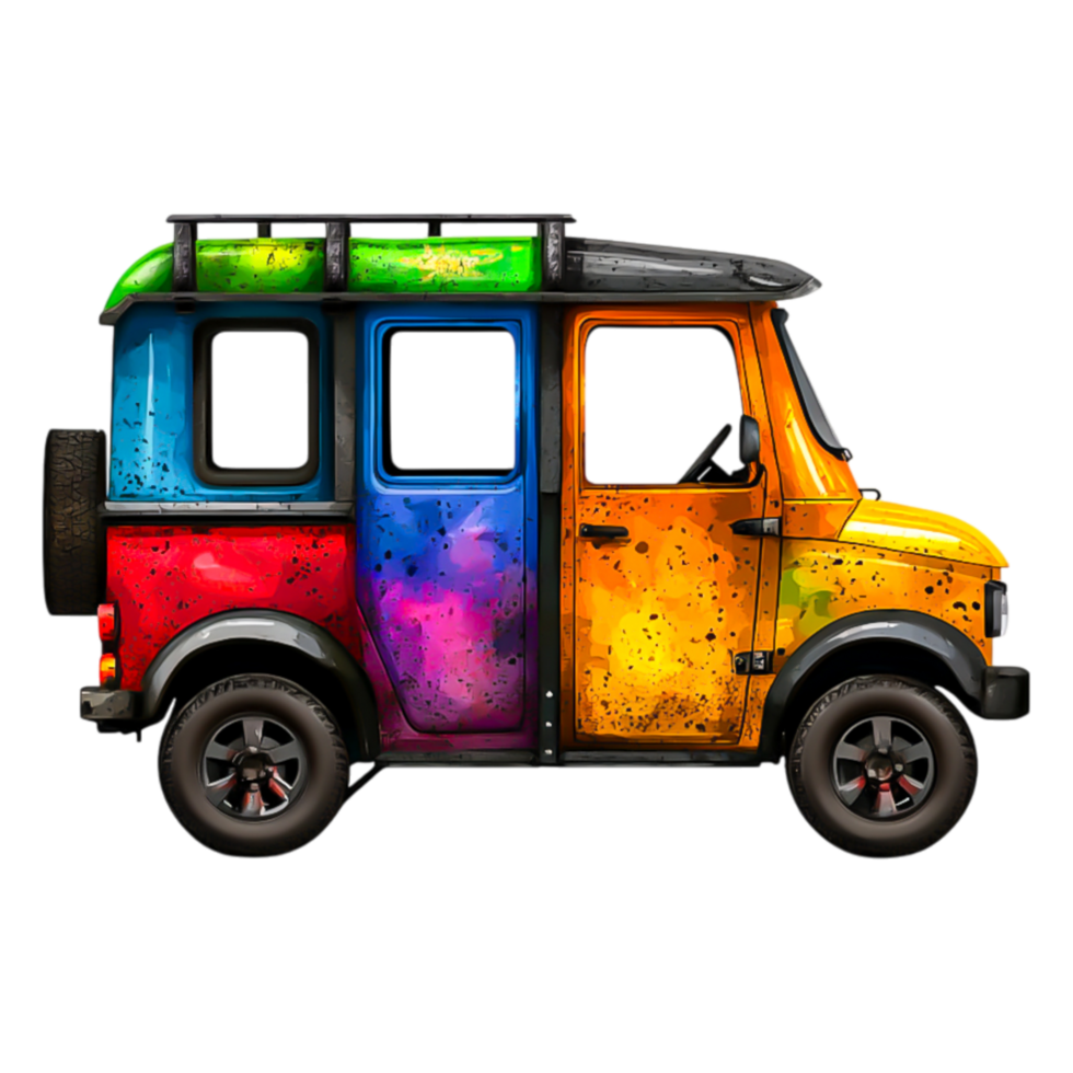 Colorful Vintage Van with Bright Paint in Art Style Design png