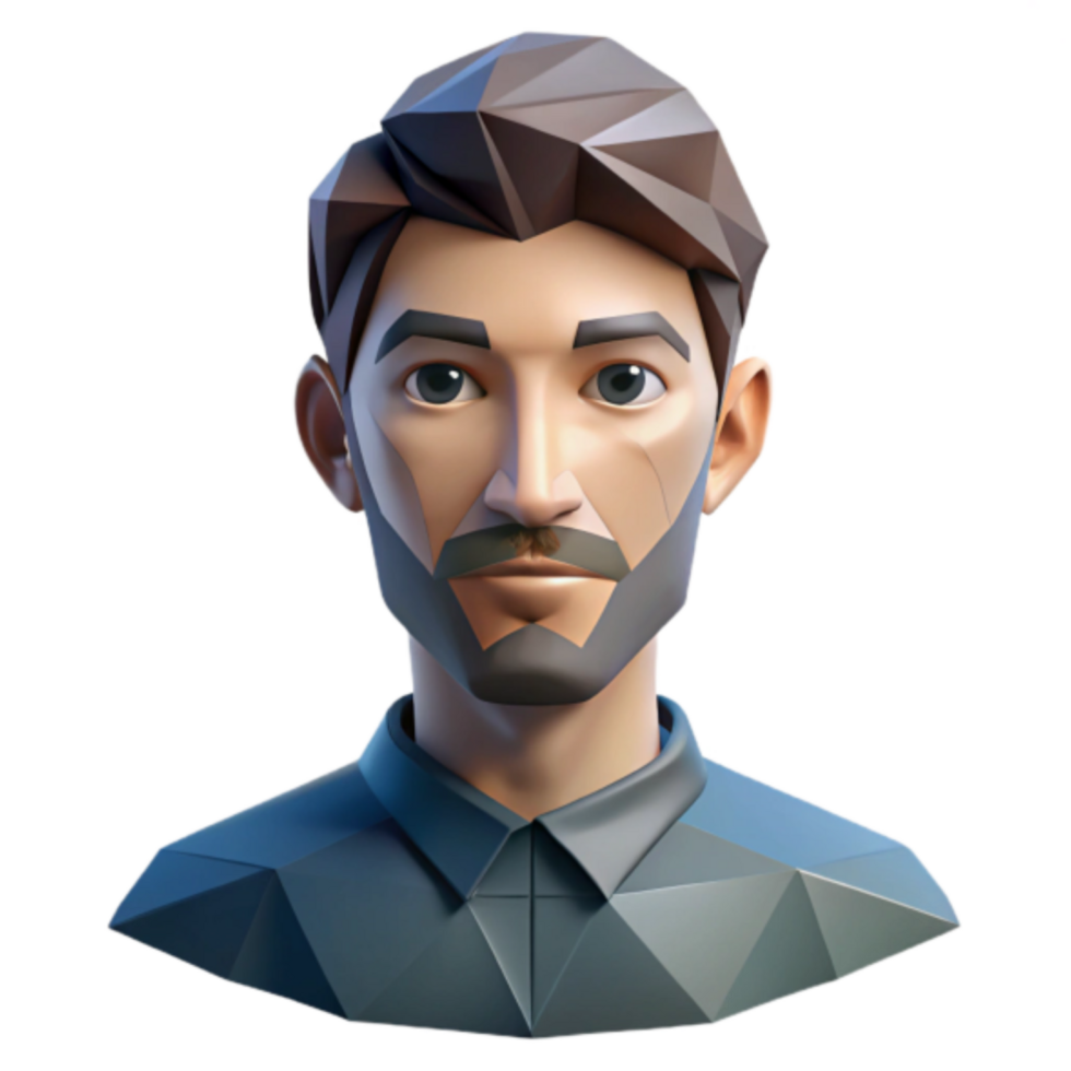 Low Poly Model of a Mans Bust, Stylized Cartoon Avatar, Digital Art, Geometric Portrait, Rendered Illustration png