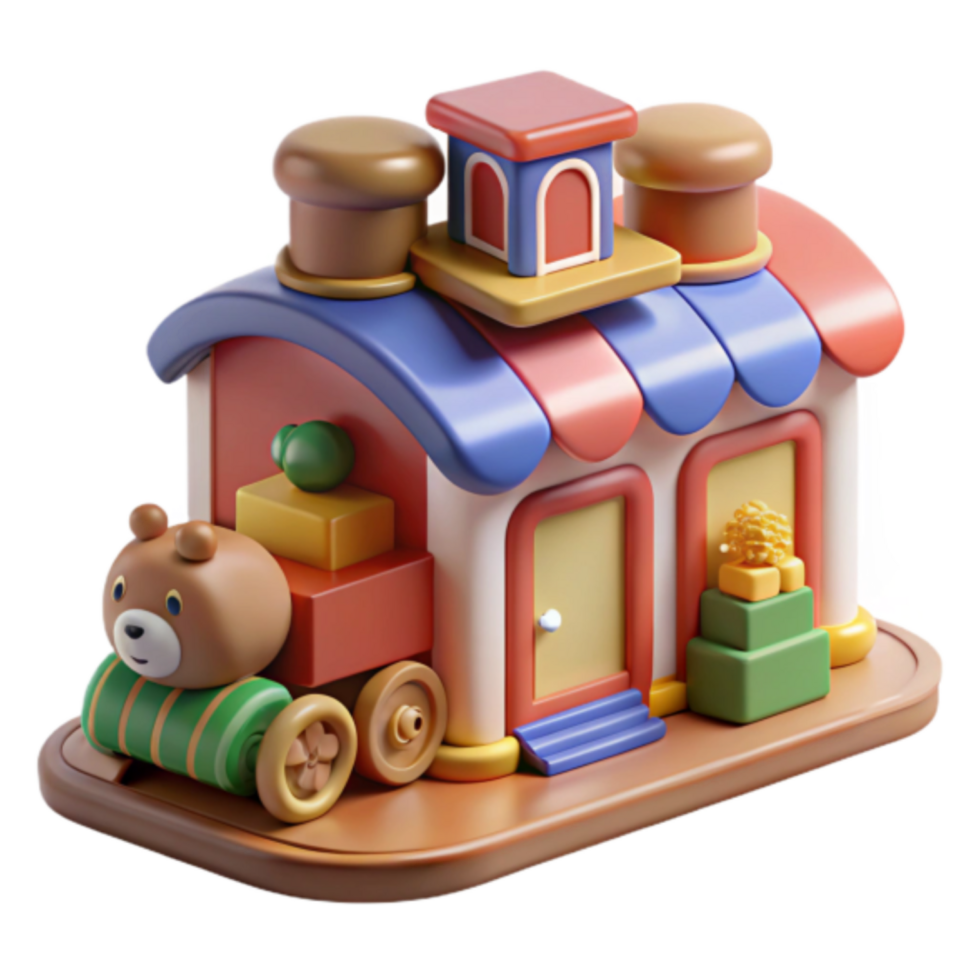 Charming Render of a Toy House with Bear Cart Illustration png