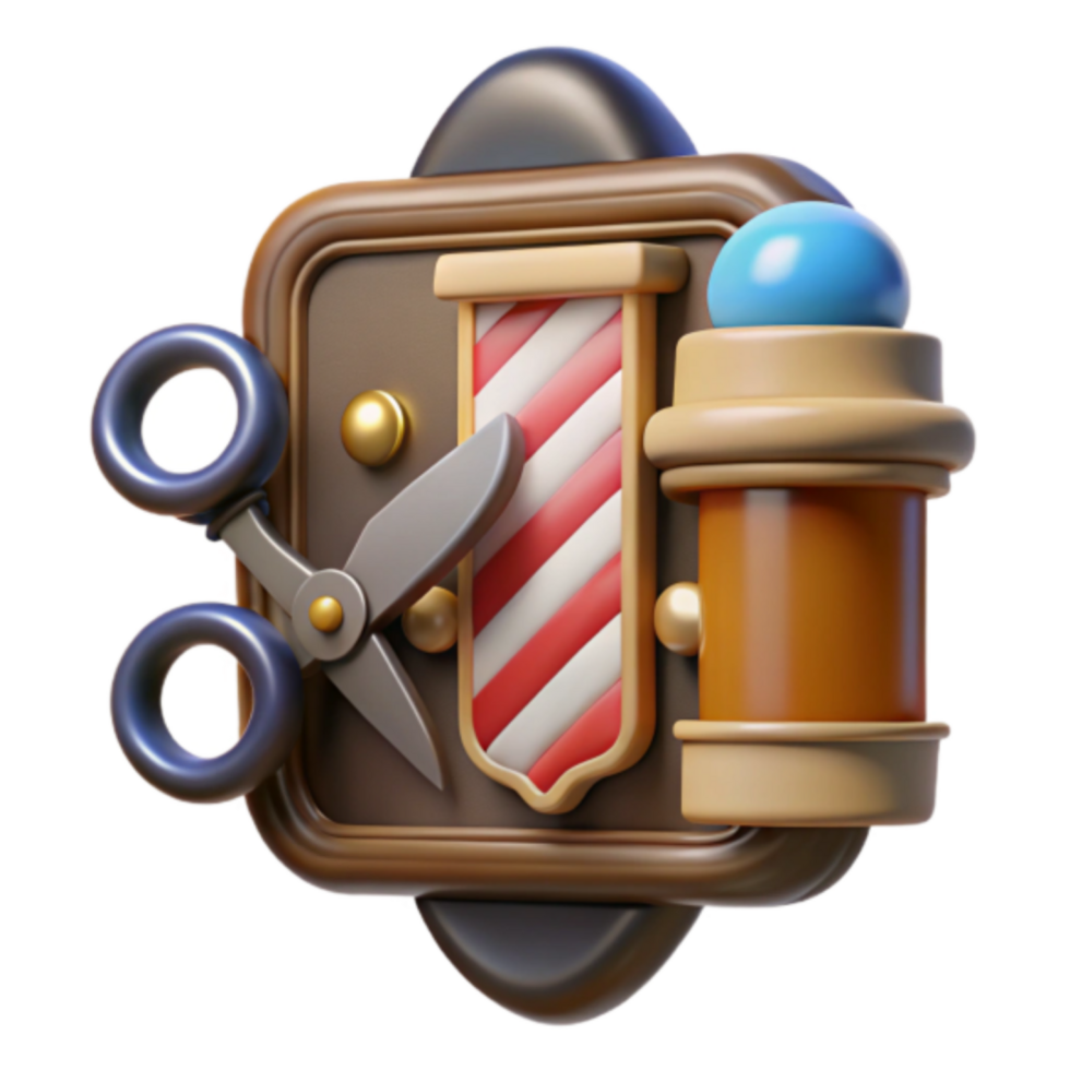 Render Barber Shop Icon Scissors Pole Cream png