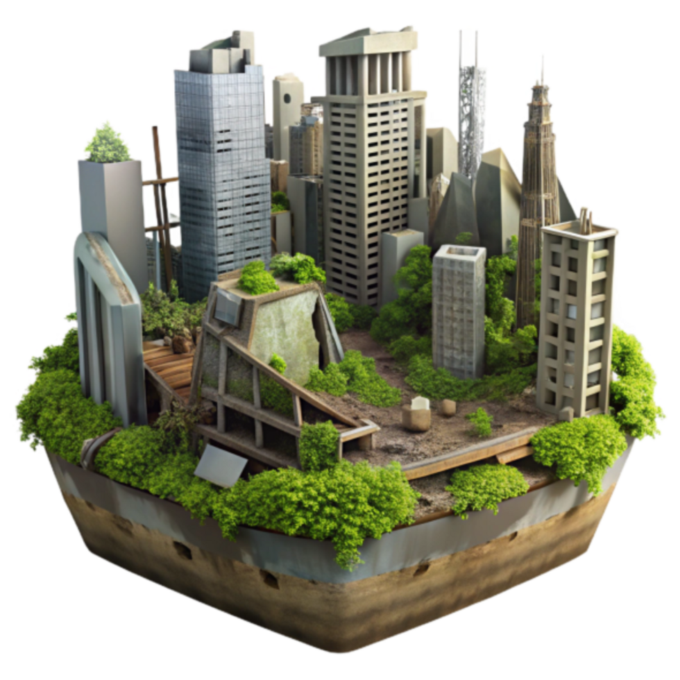 3D Render of Overgrown Cityscape Island Urban Decay and Natures Reclamation png