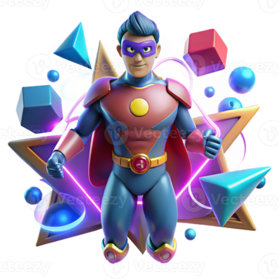 Illustration Superhero Cartoon Character in Geometric Abstract Background png