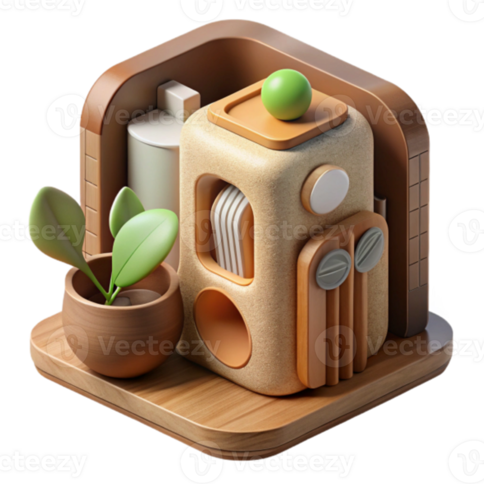 Whimsical Render of a Miniature House with Plant png