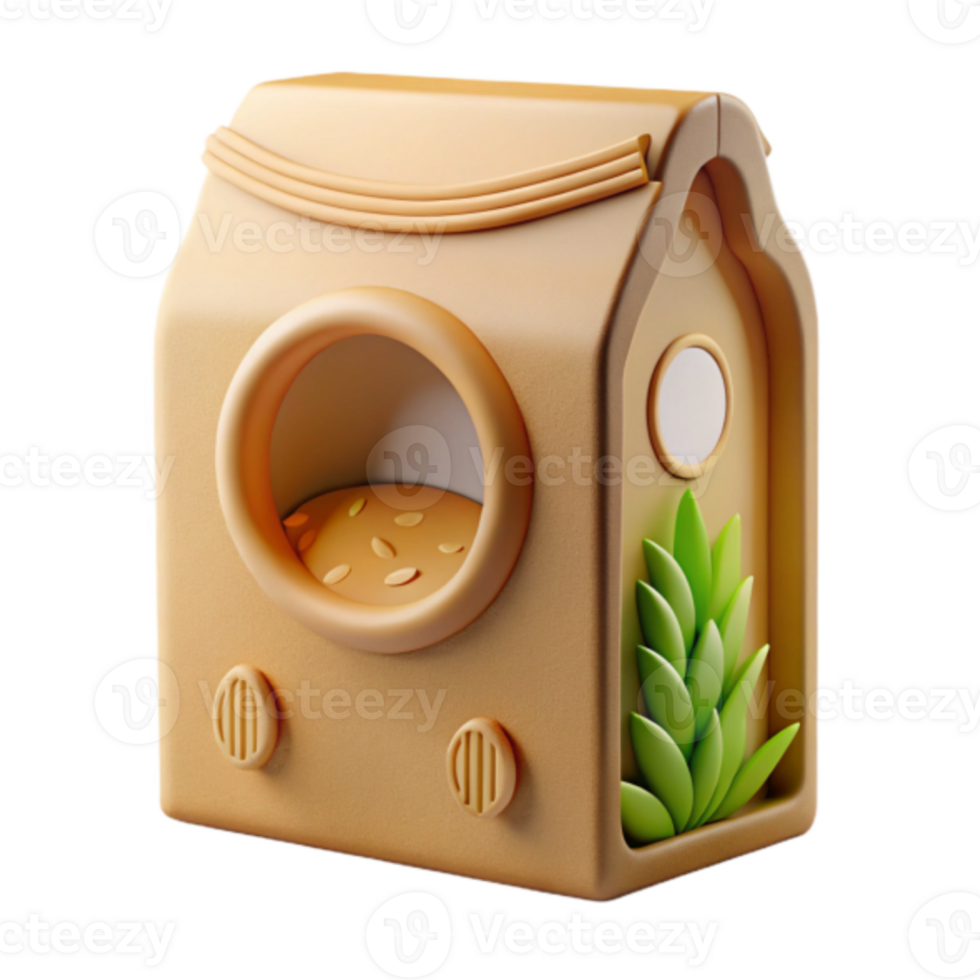 Render of a Cute Cartoon House Illustration with Seeds and Plants png
