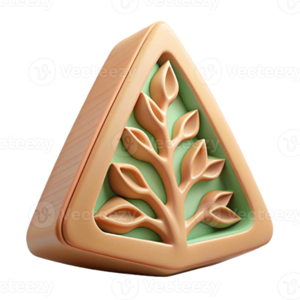 Render of a Triangular Tree of Life Icon, Eco-Friendly Nature Symbol, Abstract Pastel Green and Orange Design Element png