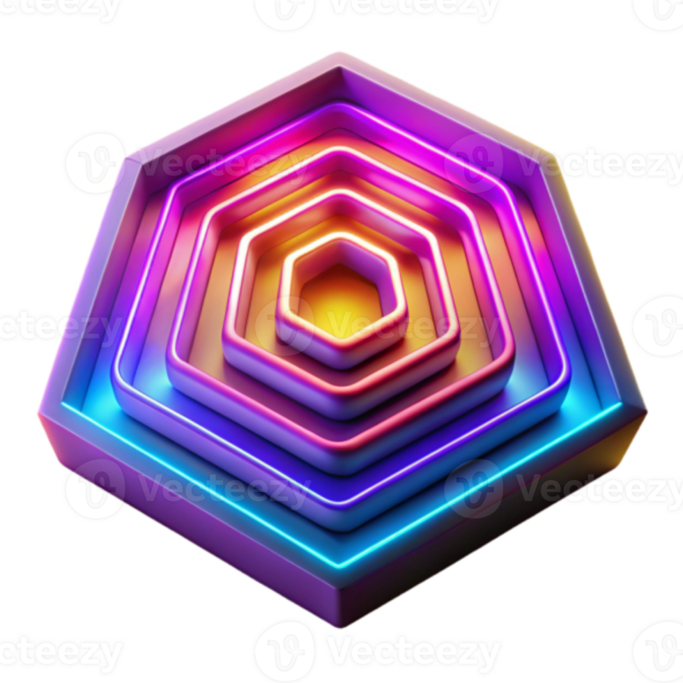 Vibrant Neon Hexagon Illustration, Geometric Shapes, Gradient Colors, Abstract Background Design, Colorful Pattern, Digital Art, Modern Graphic, Futuristic Style, Hexagonal Structure, Intricate Design png